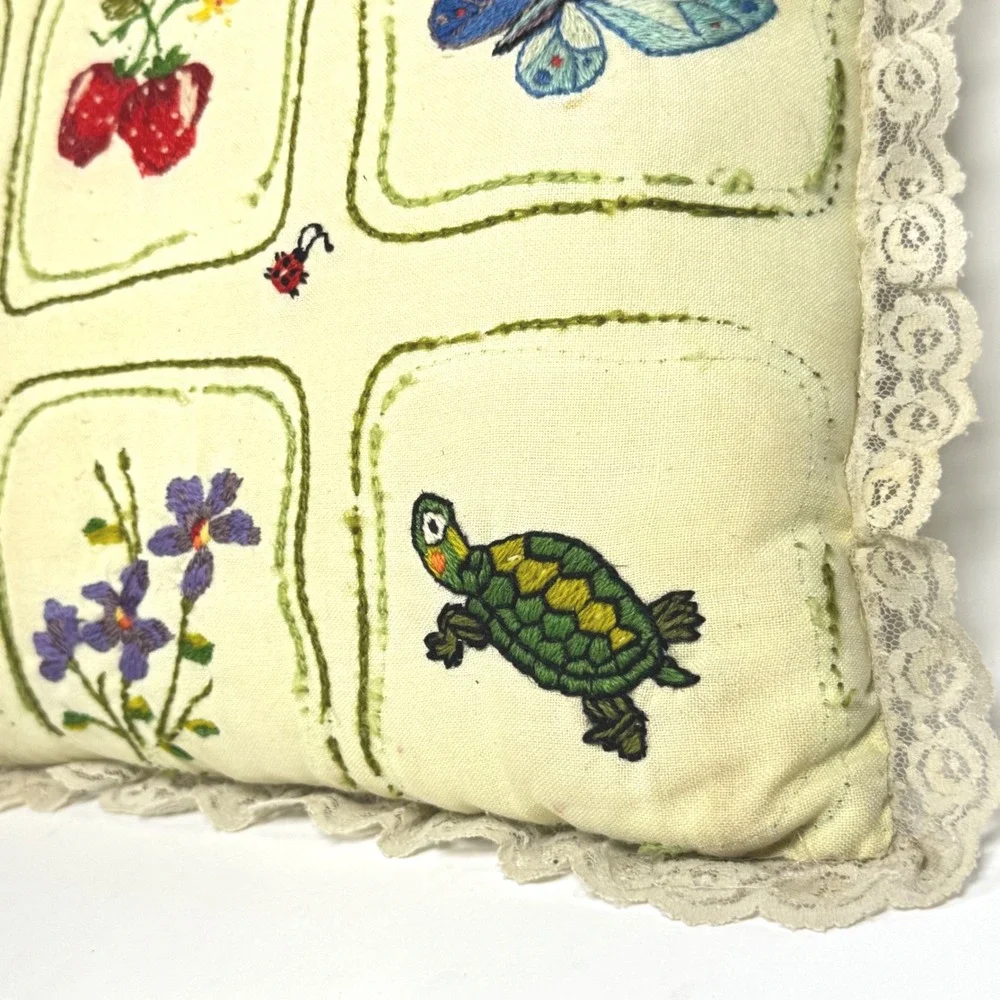 Vintage Granny-made Embroidered Throw Pillow 16
